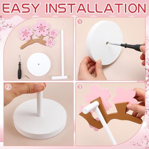 Yookeer Pink Cherry Headphone Stand Cute Headphone Stand Decorative Sakura Wood Desk Decor for Gamer Room Office Desk Gaming Gifts for Girlfriend Office Worker — view 2