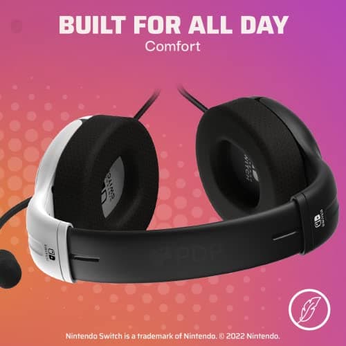 PDP Gaming AIRLITE Stereo Headset with Mic for Nintendo Switch/Switch Lite/OLED - Wired Power Noise Cancelling Microphone, Lightweight, Soft Comfort On Ear Headphones (Black & White) — view 2