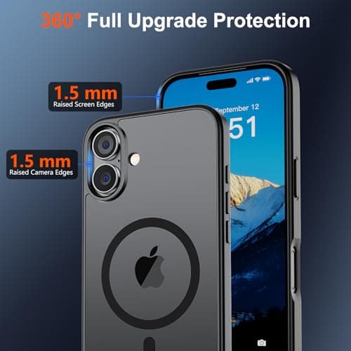 SUPFINE Magnetic for iPhone 17 Case with Screen Protector (Compatible with MagSafe)(Military Grade Drop Protection) Translucent Matte Phone Cover,Black — view 3