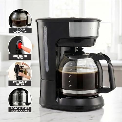 OVENTE 12-Cup Drip Coffee Maker with Easy On/Off Switch, Black CM412B — view 2