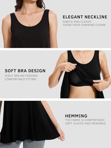 Komfokore Tank Tops for Women Build in Bra Tanks Loose Fit Flowy Sleeveless Casual Black XL — view 4