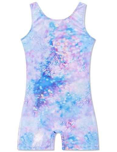 Ewbob Gymnastics Leotards for Girls Sparkly Biketards Dance Unitard with Shorts Quick Dry Sleeveless One-Piece Bodysuits Outfits 2-10 Years（004-2-3Y）