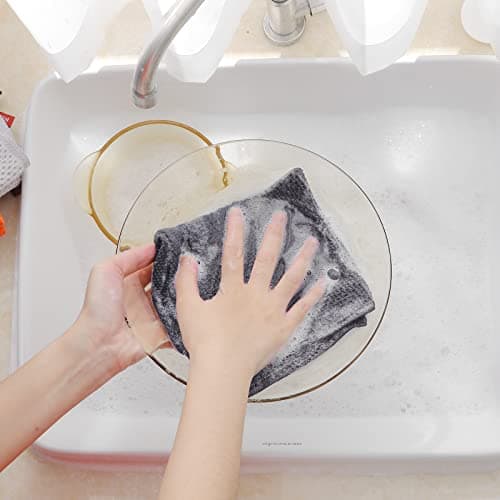 Homaxy 100% Cotton Waffle Weave Kitchen Dish Cloths, Ultra Soft Absorbent Quick Drying Dish Towels, 12 x 12 Inches, 6-Pack, Dark Grey — view 3