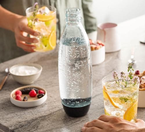 sodastream 1L Twin Pack Carbonated Water Bottle, Dishwasher Safe Slim, 2 Black Reusable Plastic Bottles for Sparkling Water, Soda Stream Compatible with TERRA, ART, ENSO, E-Terra & More — view 4