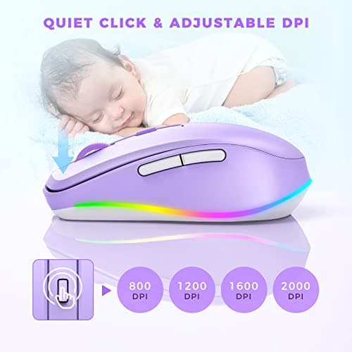 PEIOUS Wireless Mouse Jiggler - LED Wireless Mice with Build-in Mouse Mover, Rechargeable Moving Mouse for Laptop with Undetectable Random Movement Keeps Computers Awake - Purple — view 4