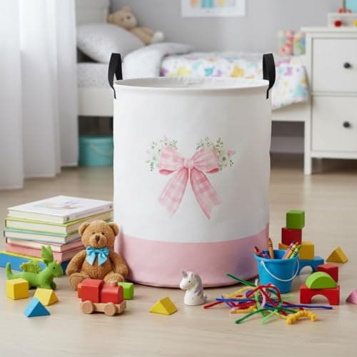 HIYAGON Baby Laundry Hamper Basket Baby Hamper for Nursery Boy and Girl Cute Kids Toys Storage Bin Organizer Boho Room Decor(Bowkont Flower) — view 5
