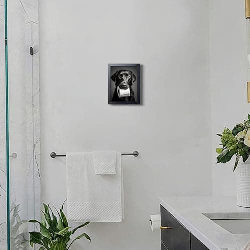 Black and White Bathroom Wall Art, Funny Labrador Dog Canvas Prints Poster, Cute Dog Chewing Toilet Paper Wall Decor, Modern Farmhouse Restroom Bathroom Home 8x10 Inch Framed — view 4