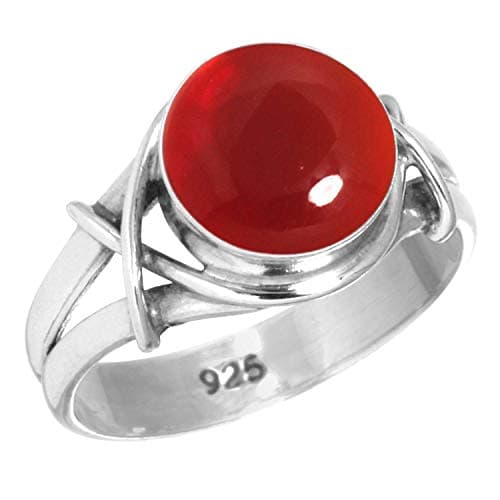 JEWELOPORIUM Red Garnet Quartz Silver Ring Size 8.5, 925 Sterling Silver Ring for Women, Round Gemstone Handmade Jewelry