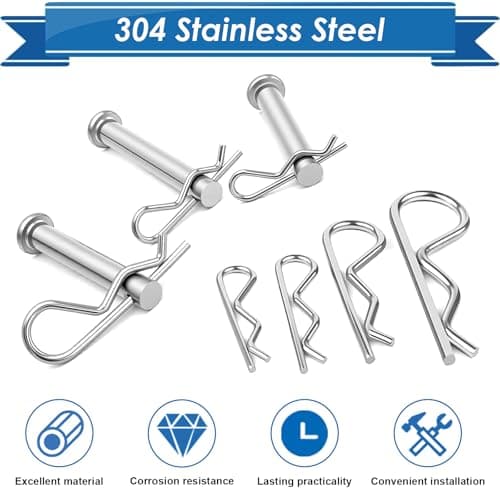 Eoppen 105Pcs Cotter Pin Assortment Kit - 304 Stainless Steel 7 Sizes R Clips Cotter Pins for Automotive, Trailer, Hitch Pin Lock System — view 3