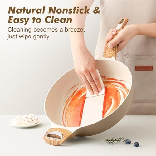 SENSARTE Ceramic Nonstick Frying Pan Skillet with Lid, 10.5 Inch Deep Frying Pan, 3.8 Qt Saute Pan, Induction Pan, Healthy Non Toxic Cooking Pan with Helper Handle, PFOA PFAS PTFE Free — view 2