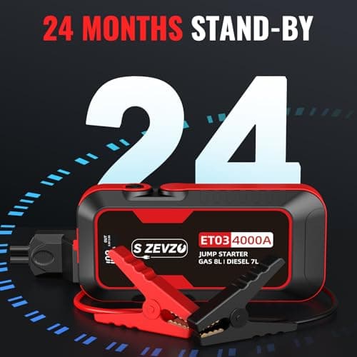 S ZEVZO ET03 4000A Car Jump Starter Jump Starter Battery Pack for Up to 8.0L Gas and 7.0L Diesel Engines, 74Wh Portable 12V Jump Box with USB Ports, LCD Display, Storage Case, and LED Light — view 6
