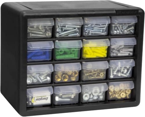 Akro-Mils 16-Drawer Plastic Drawer Storage Cabinet for Garage Organization, Beads, Makeup Organizer, Building Bricks Storage, Teacher Toolbox, 10-1/2" W x 6-1/2" D x 8-1/2" H, 10116 Black — view 11