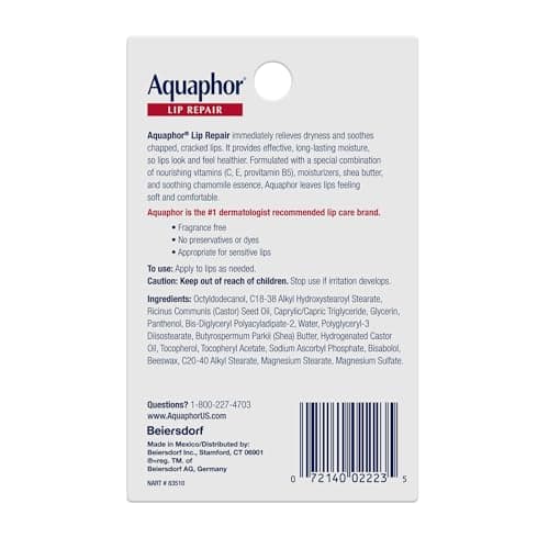 Aquaphor Lip Repair Ointment, Moisturizing Lip Balm Pack, Relieves Dryness, 0.35 Tube, Pack of 2 — view 5