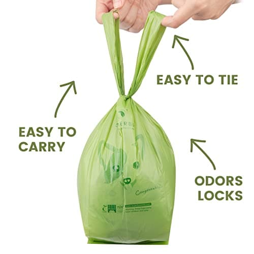SUPERBIO Handle Tie Dog Poop Bags,12 rolls,180 bags,Extra Thick and Strong, OK compost INDUSTRIAL and BPI Certified — view 2