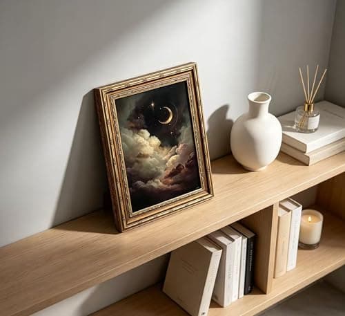 Vintage Gold Framed Celestial Wall Art, Moody Moon and Stars Gothic Painting Canvas Print, Dark Academia Wall Decor,Mystical Celestial Poster Artwork, for Living Room Bedroom Bathroom — view 8