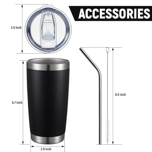 COMOOO 20oz Black Tumbler 4 Pack Stainless Steel Insulated Travel Mug with Lid and Straw Vacuum Double Wall Coffee Cup for Hot Beverage and Cold Drinks(Black, 4 Pack) — view 2