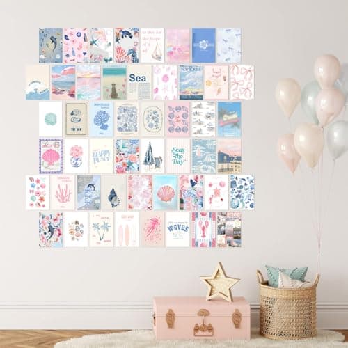 KBKBART Coastal Granddaughter Room Decor, Pink and Blue Wall Collage Kits, 50 Pcs 4x6 Inch Beachy Aesthetic Wall Art Prints Posters, Coastal Cowgirl Room Dorm Wall Decor for Teen Girls — view 4
