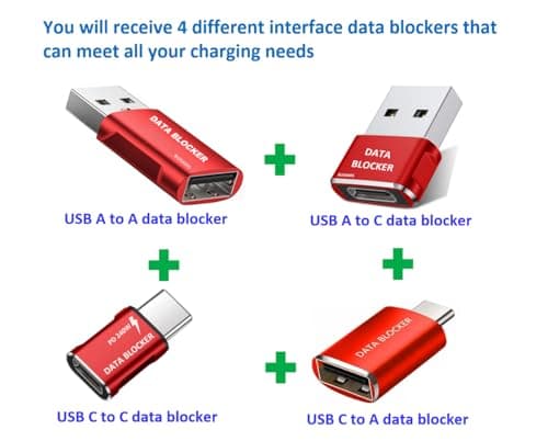 Data Blocker, USB C Data Blocker Protect Against Juice Jacking, 4-Kinds