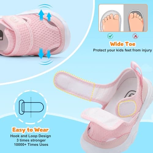JOINFREE Wide Toe Box Toddler Shoes Barefoot Water Sandals with Quick-Dry Mesh and Anti-Collision Toe for Summer Outdoor Play Pink Size 5.5 — view 4