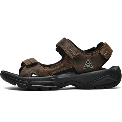 SHOPARKED Men's Leather Athletic Sandals Hiking Shoes EVA Cushion Foam Midsole With Arch support Rugged Durabrasion Rubber Outsole Dark Brown 9.5 — view 2