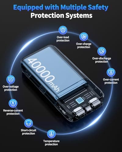 Power Bank Portable Charger 40000mAh, 22.5W Fast Charging, Built-in 2 Output Cable, Charge 5 Devices Simultaneously LCD Display for iPhone and Android Phones and Most Electronic Devices — view 6