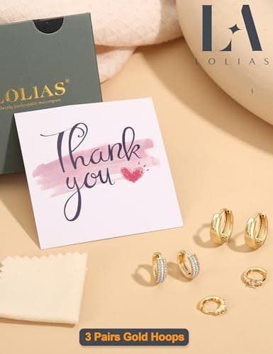 LOLIAS Small Chunky Hoop Earrings for Women, Non-Tarnish, Hypoallergenic, Huggie Silver Earring Stacks Set for Sensitive Ears, Multiple Piercing Jewelry, Lightweight, Classic 14K Gold Plated, 3 Pairs — view 7