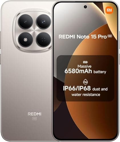 XIAOMI Redmi Note 15 Pro 5G Ai (Compatible with Tmobile Mint Tello & Global) (512GB + 8GB) NFC 6.83" 120Hz 200MP Pro AI Camera Model 25080RABDG Unlocked Dual Sim Liberado (Titanium Color)
