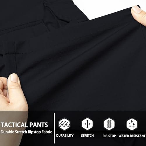 Hiwise Men's Stretch Tactical Pants Water Resistant Ripstop Cargo Pants Outdoor Lightweight EDC Work Hiking Pants (Black, 34WX32L) — view 4