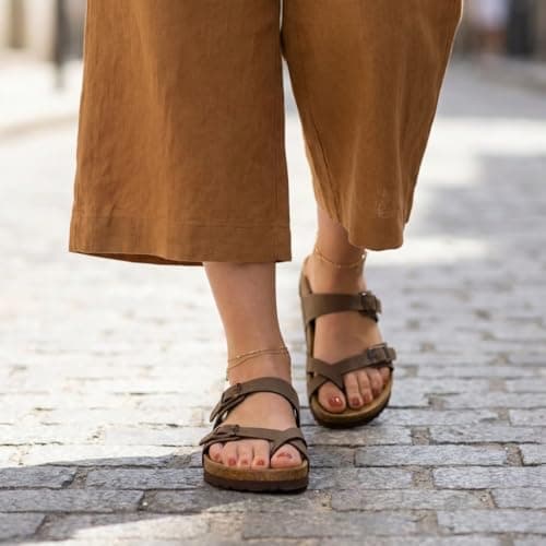 CUSHIONAIRE Luna Sandals for Women, Cork Footbed Womens Sandals for Summer Comfort with Adjustable Straps, Wide Width Available, BROWN 8.5 — view 4