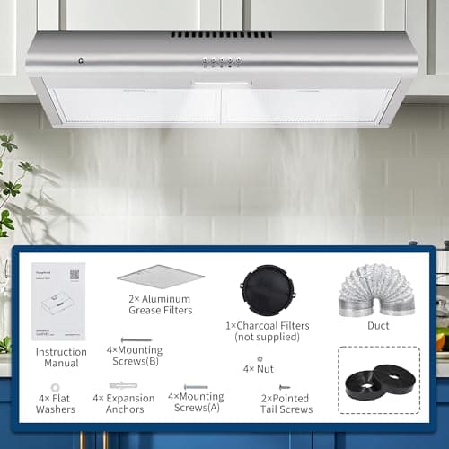 Garvee 30 Inch Under Cabinet Range Hood, Ducted/Ductless Convertible Stainless Steel Kitchen Vent Hood with 3-Speed Exhaust Fan, 3-Layer Aluminum Filter, LED Light — view 4