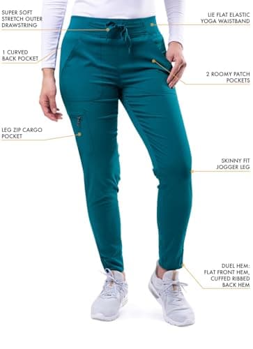 Adar Pro Modern Athletic Scrub Set For Women - Modern V-Neck Scrub Top & Yoga Jogger Scrub Pants - P9500 - Caribbean Blue - S — view 3