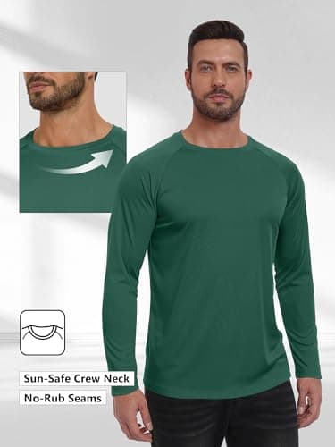 TUREFACE Mens UPF 50+ UV Sun Protection Long Sleeve Shirt Quick Dry Rash Guard T-Shirts for Outdoor Activities Spruce Green X-Large — view 2