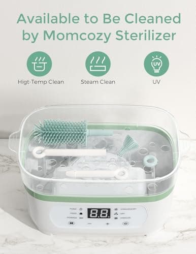 Momcozy Bottle Brush Set - Baby Bottle Cleaner Kit with Silicone Brush, Nipple Brush, Straw Brush, Soap Dispenser, Drying Rack - 7 in 1 Bottle Cleaning Tool for Home and Travel, Green — view 5