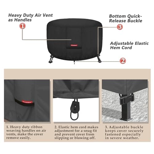 Porch Shield Fire Pit Cover - Waterproof 600D Heavy Duty Round Patio Fire Bowl Cover Black - 36 inch — view 4