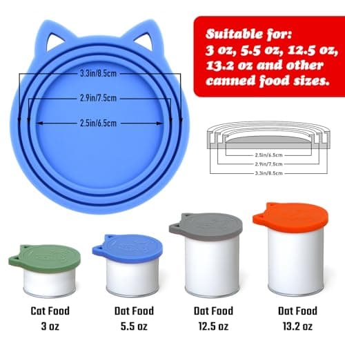 VAYRMEU 4 Pack Pet Food Can Cover Silicone Food Can Lids,Universal BPA Free, One Fit Most 3 oz,5.5 oz,12 oz Standard Size Food Cans — view 2