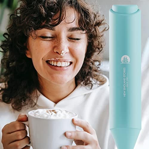 Powerful Milk Frother Handheld Foam Maker, Mini Whisk Drink Mixer for Coffee, Cappuccino, Latte, Matcha, Hot Chocolate, with Stand, Aqua — view 5
