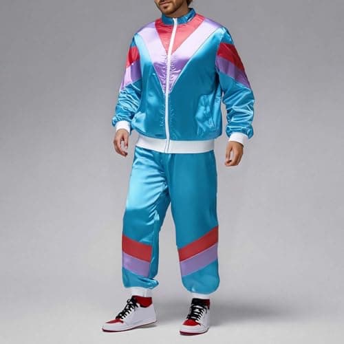 Unisex Adult 70s 80s Tracksuit 2 Piece 90s Retro Windbreaker Jacket Set Disco Hip Hop Performance Costume Y2K Neon Outfits — view 4