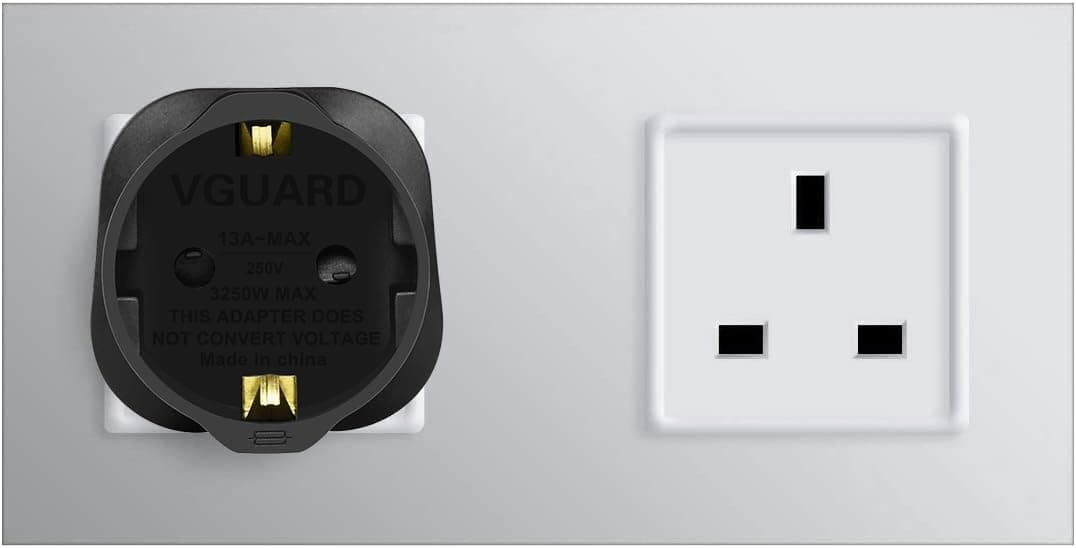 VGUARD European to UK Plug Adaptor, BS8546 Certified Travel Adapter 2-Pin to 3-Pin, EU Schuko to UK Plug with 13A Fuse for Eu — view 6