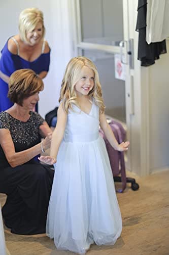Glamulice Flower Girl Dress Light Blue Lace Bridesmaid Long A Line Princess Wedding Pageant Dresses Tulle Spaghetti Strap 11 12 Kids Formal Communion Dance Ball Gown Elegant Evening Ballgown Christmas