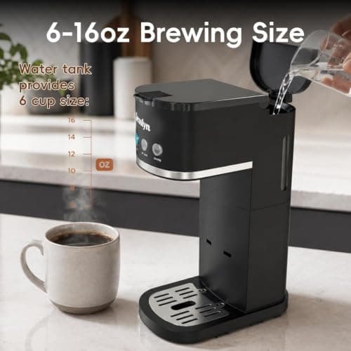 Jesslyn Single Serve Hot and Iced Coffee Maker, Compatible with Multiple Coffee Pods & Ground, Fits Tall Mugs, Over Ice & Strong Brew Function, for Home Office Travel RV Dorm, Classic GREY — view 5