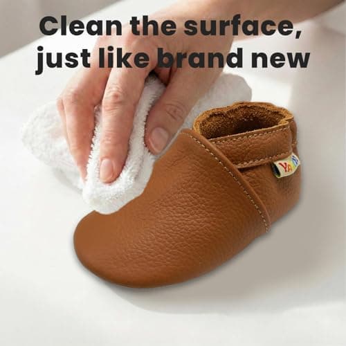 YALION Baby Boys Girls Shoes Crawling Slipper Toddler Infant Soft Leather First Walking Moccasins (Light Brown, 12_Months) — view 5