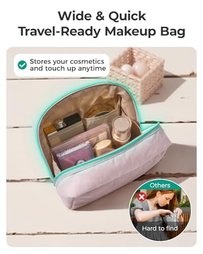 BAGSMART Puffy Makeup Bag, Wide Opening Cosmetic Organizer, Soft Water-Resistant Travel Toiletry Pouch for Women, Compact & Spacious (Haze Green) — view 2