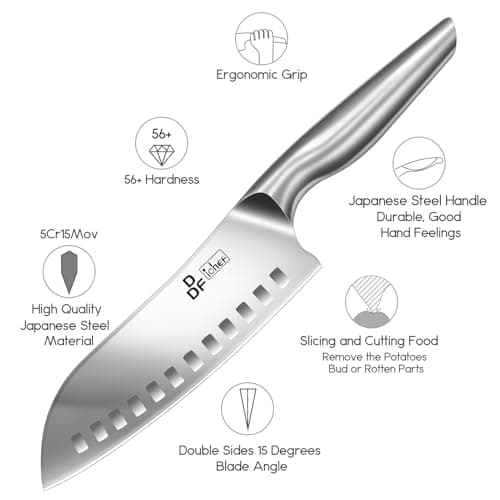 DDF iohEF Kitchen Knife, Chef's Knife In Japanese Stainless Steel Professional Santoku Cooking Knife, 7 Inch Non-slip Ultra Sharp Knife with Ergonomic Handle