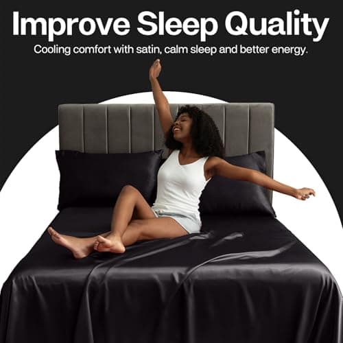 MR&HM Satin Pillowcase for Hair and Skin, Silk Satin Pillowcase 2 Pack, Queen Size Pillow Cases Set of 2, Silky Pillow Cover with Envelope Closure (20x30, Black) — view 4