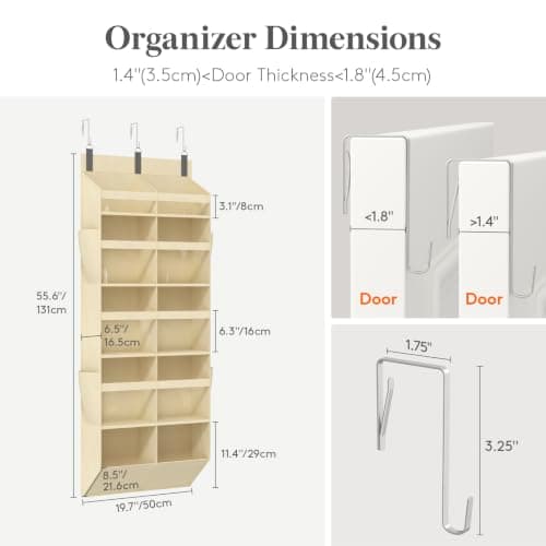 Lifewit 1 Pack Over the Door Organizer, 10 Section Clear Window Hanging Storage with 4 Side Pockets, Sturdy Anti Tilt 40 lbs Load Behind Door for Closet, Bedroom, Bathroom, Nursery, Dorm, Beige