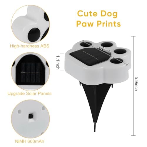 Solar Paw Print Lights 4 Pack, Outdoor Waterproof Solar Garden Lights, Lawn Patio Pathway Decorative Lights, Pet Dog Lovers Gifts for Women Mom Mother's Day — view 6