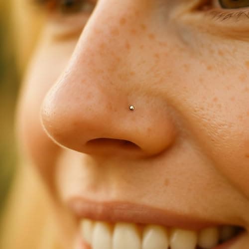 14K Gold Filled L Shaped Nostril Stud for Women Dainty 24G Micro Ball Design Comfortable Minimal Body Jewelry Lightweight Gold Filled Nose Accessory for Everyday Wear