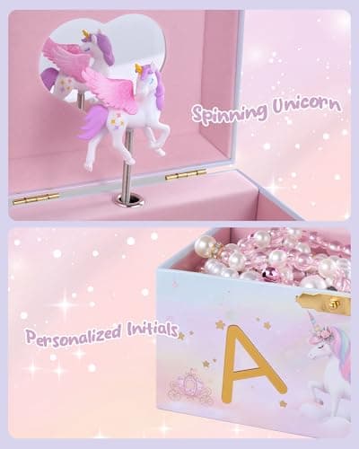 Lolalet Unicorn Musical Jewelry Box Gift for Girls Kids(Box Only) -Letter A — view 2
