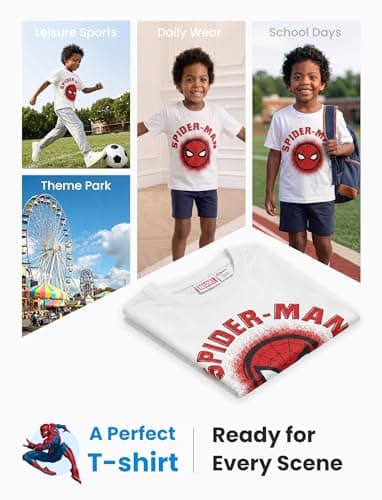Disney Spiderman White Tee Shirt Kids Marvel Avengers School-Age Boys Short Sleeve Shirts for Summer Holiday Jersey Hawaiian Graphic Tops Cool Sports Outerwear Back to School Daily Apparel 6-7 Years — view 4