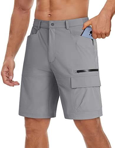 TACVASEN Men's Cargo Shorts Golf Dress Casual Lightweight Quick Dry Water Resistant Summer Work Hiking Shorts Fishing Light Grey 34